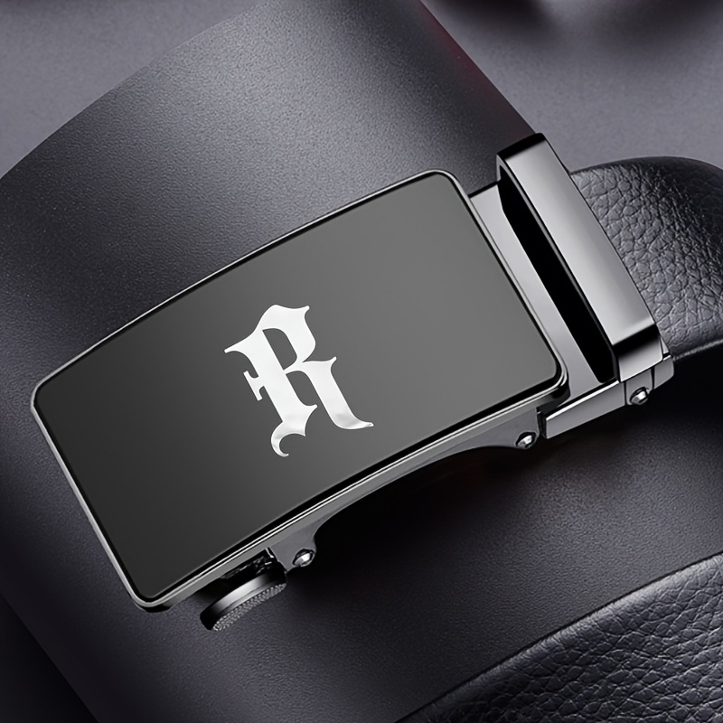 R Letter Pattern Men's Business Belt Solid Basic Style